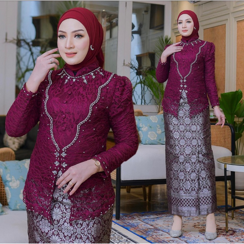 pondok Kebaya Wanita Lace Berfuring Baju Formal Kondangan,Lamaran Wisuda Dan acara lainya