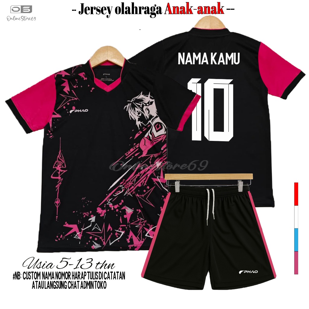 Jersey anak sablon nama nomor / Baju bola anak custom nama / kaos futsal anak laki-laki sablon nama