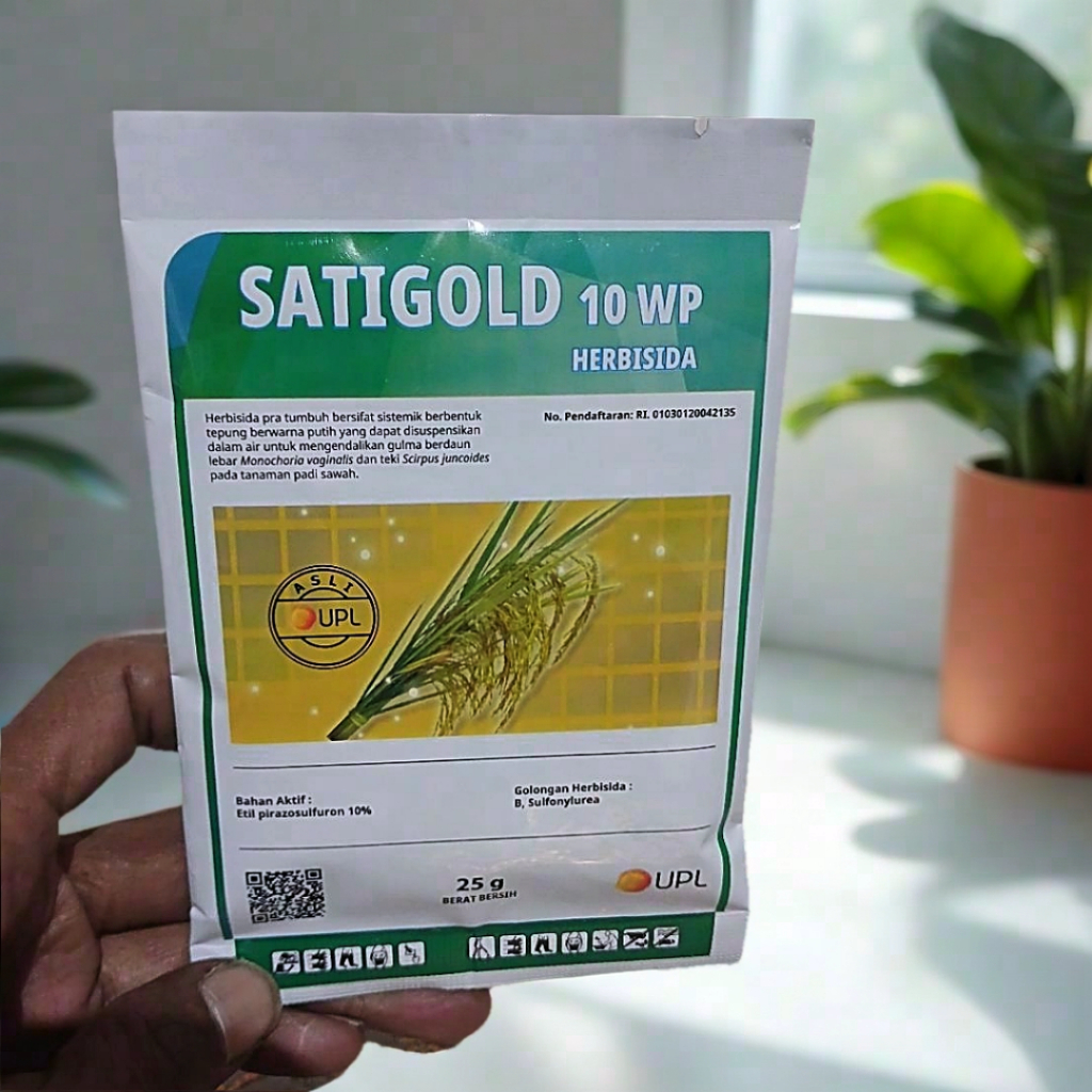 Herbisida Satigold 10 WP Obat Rumput Padi Ampuh Atasi Gulma Daun Lebar & Teki
