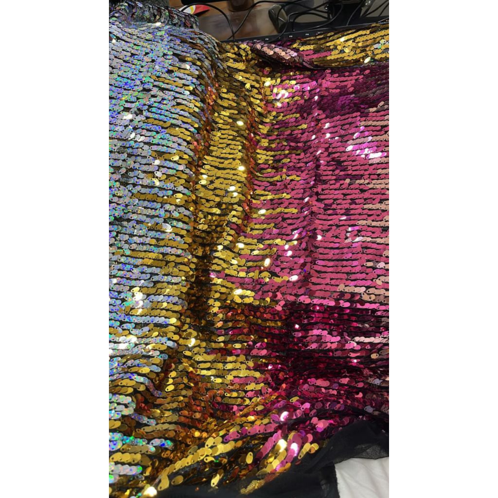 Kain Sequin Gradasi Pink Gold Silver