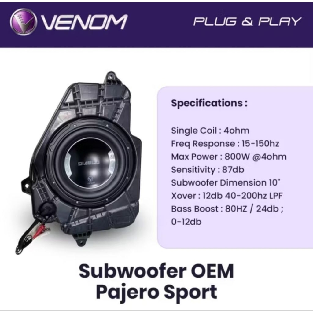 Subwofer aktiv Venom 10inch khusus pajero sport