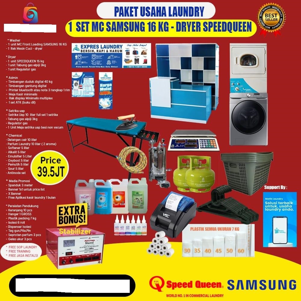GETWASH - PAKET USAHA LAUNDRY ULTIMATE: SAMSUNG 16 KG & DRYER SPEED QUEEN