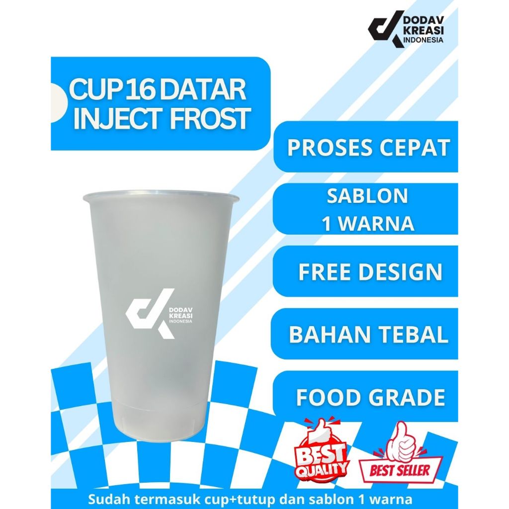 Sablon Cup 16 Oz Datar Injection Frost   Premium Tebal Anti Tumpah Anti Pecah Cocok Untuk Take Away 