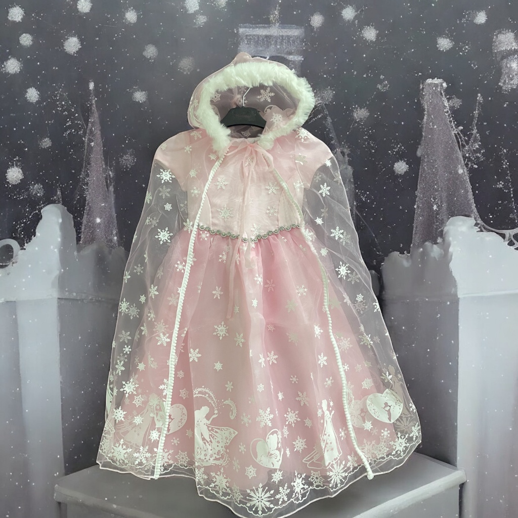 Princessa Flami Christmas Dress Anak Kostum Karakter Elsa Frozen Pink Hoodie K3434