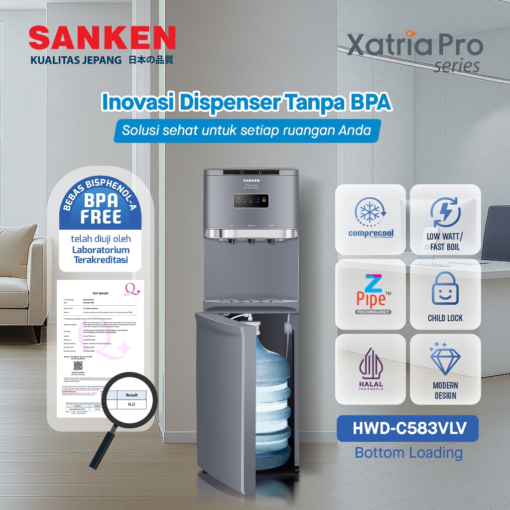 Sanken Dispenser Galon Bawah HWD-C583V-LV Dispenser Bottom Kompresor BPA FREE