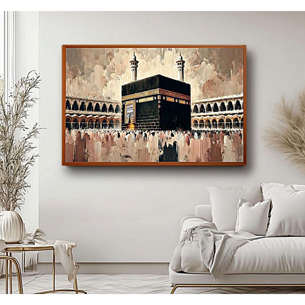 Lukisan Dinding Ka'bah Semi Abstrak Tekstur Timbul Elegan