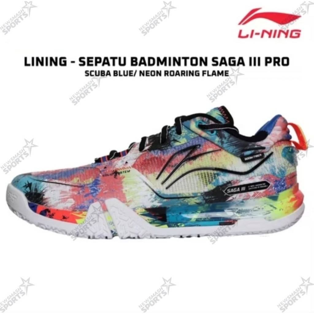 sepatu badminton lining saga III pro white/black