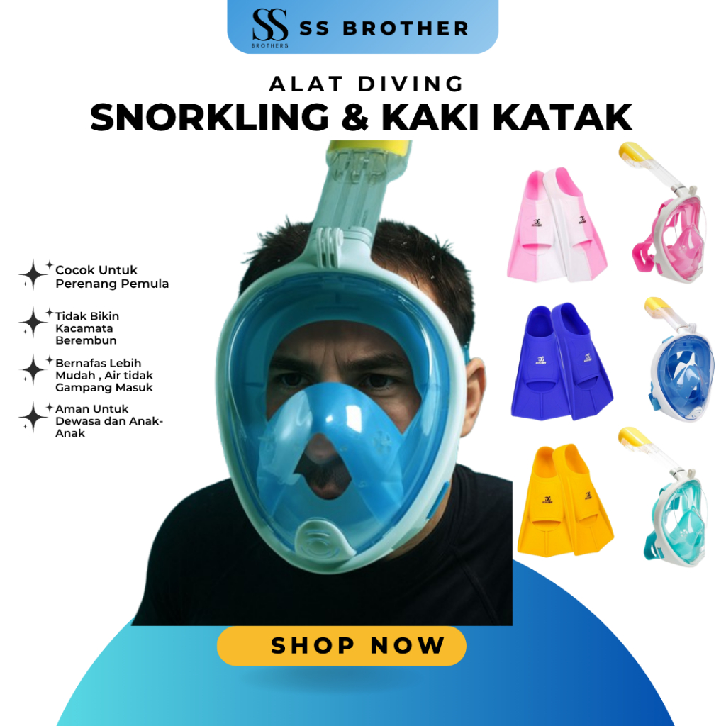 Snorkling Full Face Snorkel Diving Mask Scuba Snorkle Easy Snorkeling Kacamata Renang Kaki Katak Sep