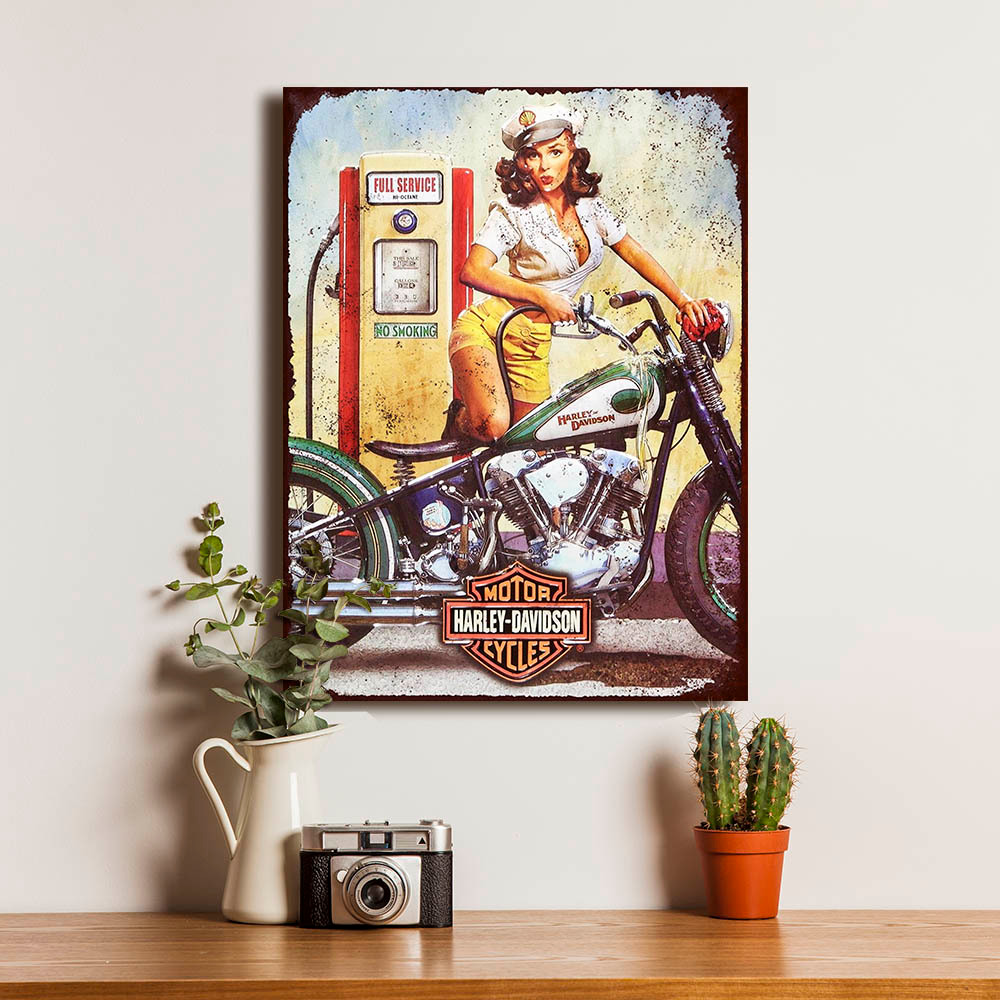 Poster HD Harley Davidson Dekorasi Hiasan Pajangan Dinding Frame Kayu Siap Pasang Vintage Wall Decor