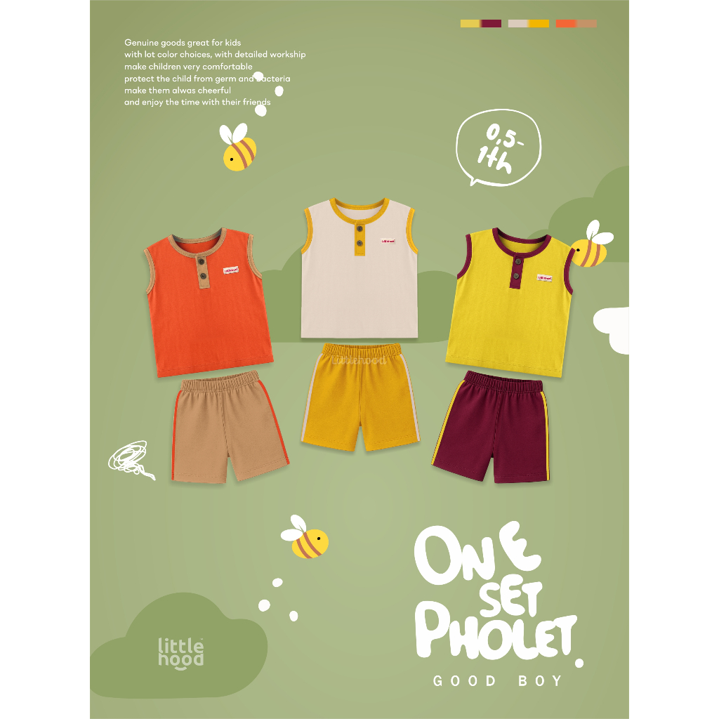 Setelan Bayi Singlet One Set Pholet Lekbong Tanpa Lengan Baju Setelan Kaos Bayi Celana Pendek Cotton