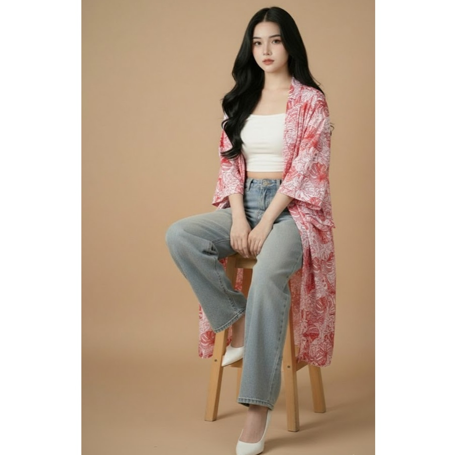 baju wanita outer motif batik merah | outer wanita batik