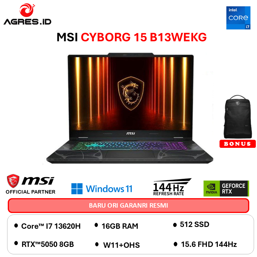 MSI CYBORG 15 I7 13620H RTX5050 8GB - RAM 16GB 512GB W11+OHS 15.6FHD 144HZ-B13WEKG.481