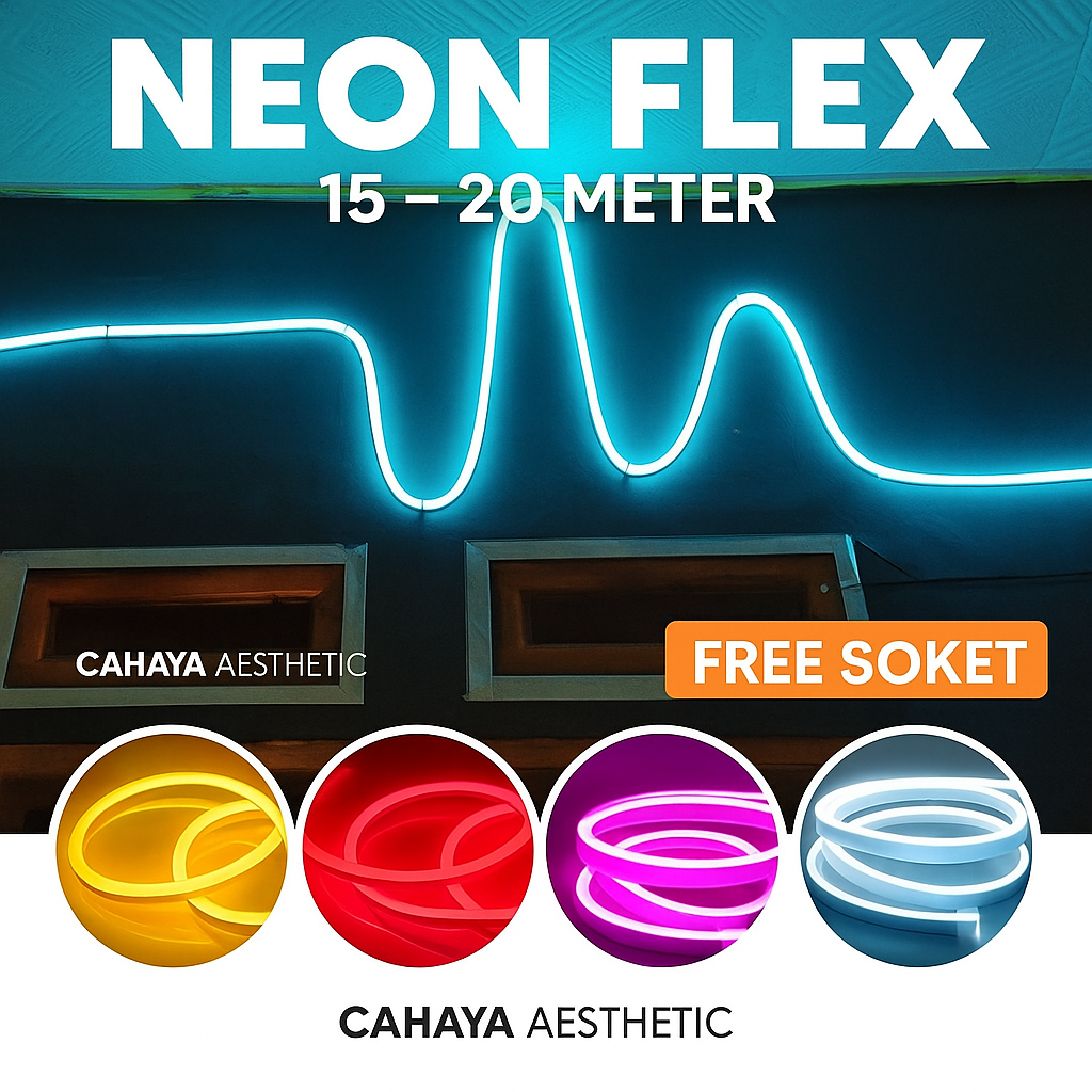 Lampu Led Neon Flex 15 - 20 Meter + Soket Kamar Aesthetic Tempel Dinding Hias Rumah Dekorasi Plafon