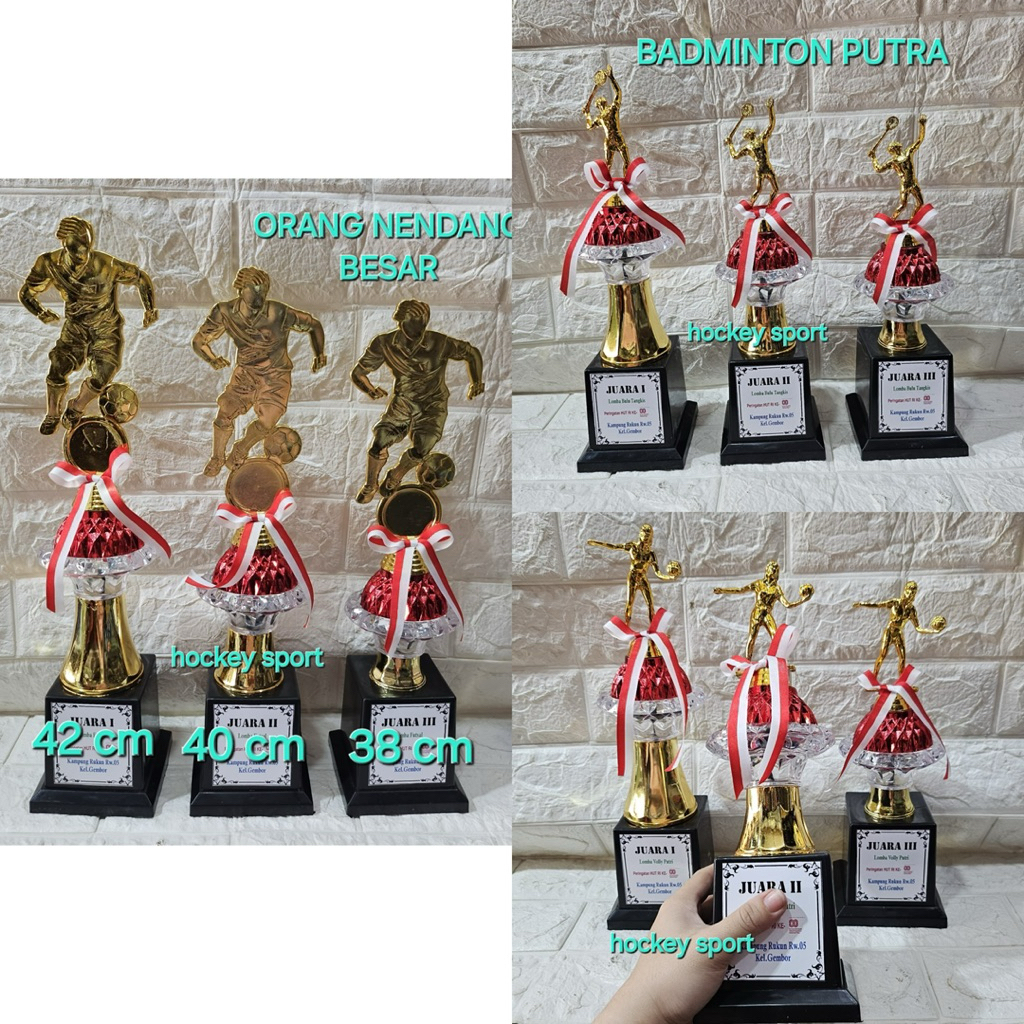 Trophy Piala Badminton / Sepak Bola / Tenis Meja / Musik / Burung / Karate / Musik / Sepeda / Atlet 