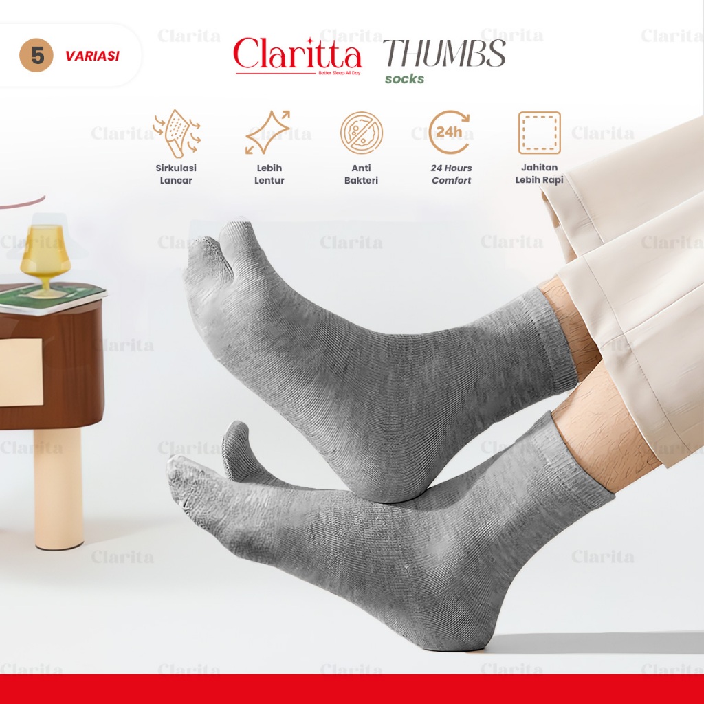 Claritta Kaos Kaki Jempol Warna Polos Hitam Kaos Kaki Unisex Pria Wanita Katun Spandek Kaus Kaki Pan