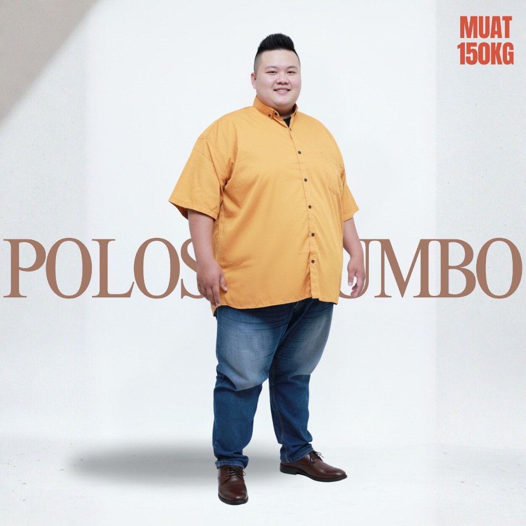Kemeja Jumbo Pria Polos Kuning Mustard Lengan Pendek Big Size 5XL 6XL 7XL Terlaris 7L LD 140 156 160