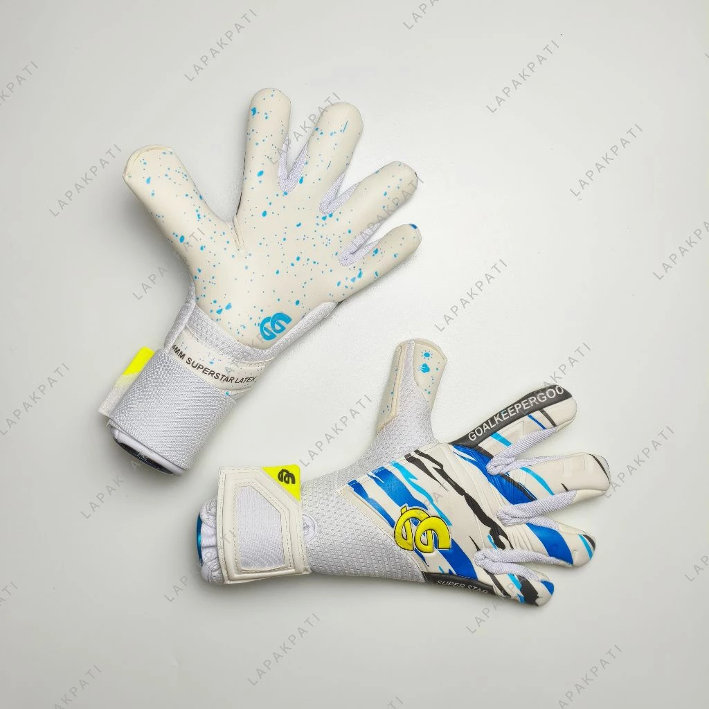 NEW 2025 FREE ID NAME GOALKEEPER GOO SUPERSTAR PUTIH BIRU SARUNG TANGAN KIPER ORIGINAL by PGS PRO IN