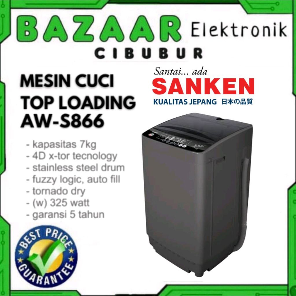 MESIN CUCI SANKEN 1 TABUNG AWS 866 TOP LOADING KAPASITAS 7KG