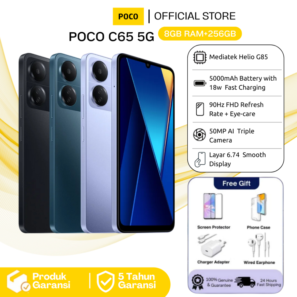 HP POCO C65 RAM 8/256GB NFC Baru Tersegel Original Garansi Resmi 5 Tahun AI kamera HD+ COD