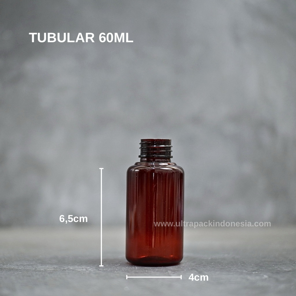 100 PCS BOTOL PLASTIK PET TUBULAR 60ML AMBER NECK 24/410