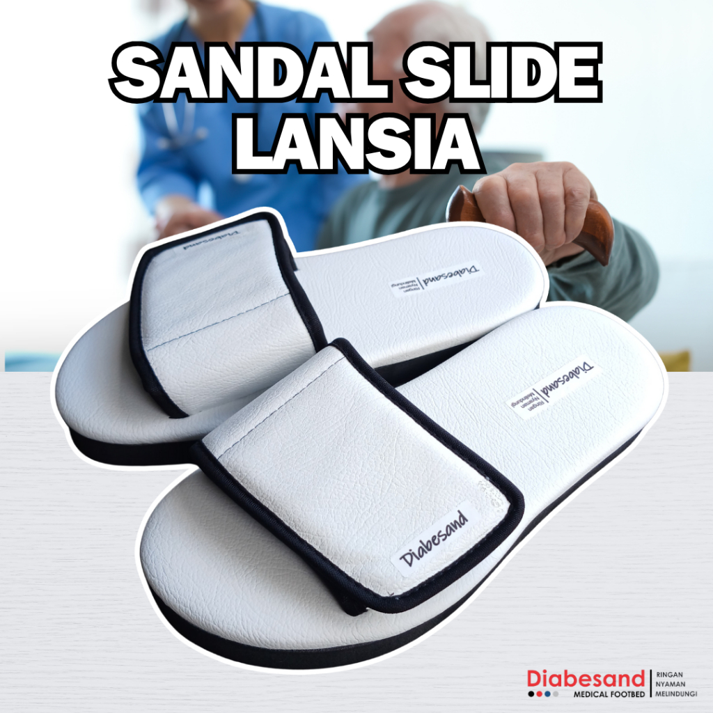Diabesand Sandal Slide Lansia Ringan Adjustable Full White