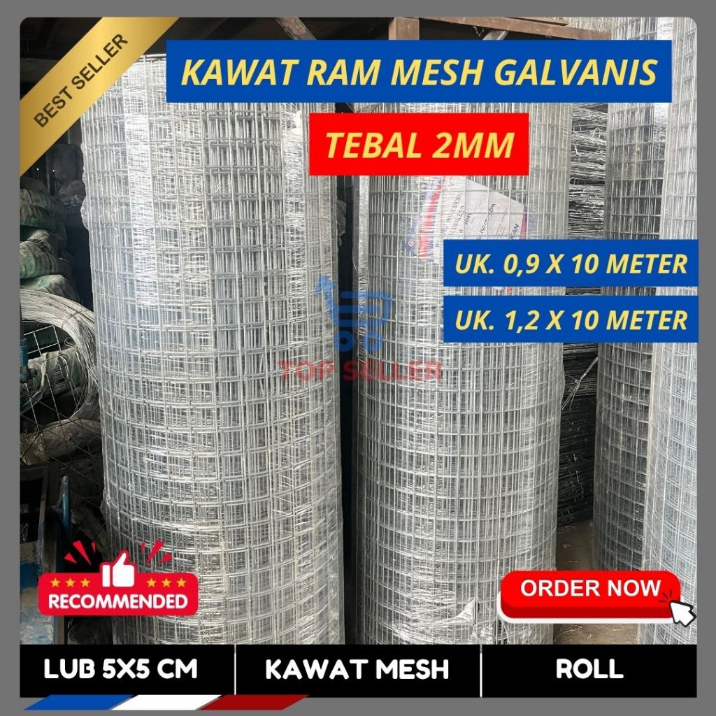 Kawat Ram Mesh Galvanis Roll Tebal 2mm Lubangan 5x5 cm | Uk. 0,9 x 10 Meter dan 1,2 x 10 Meter Best 