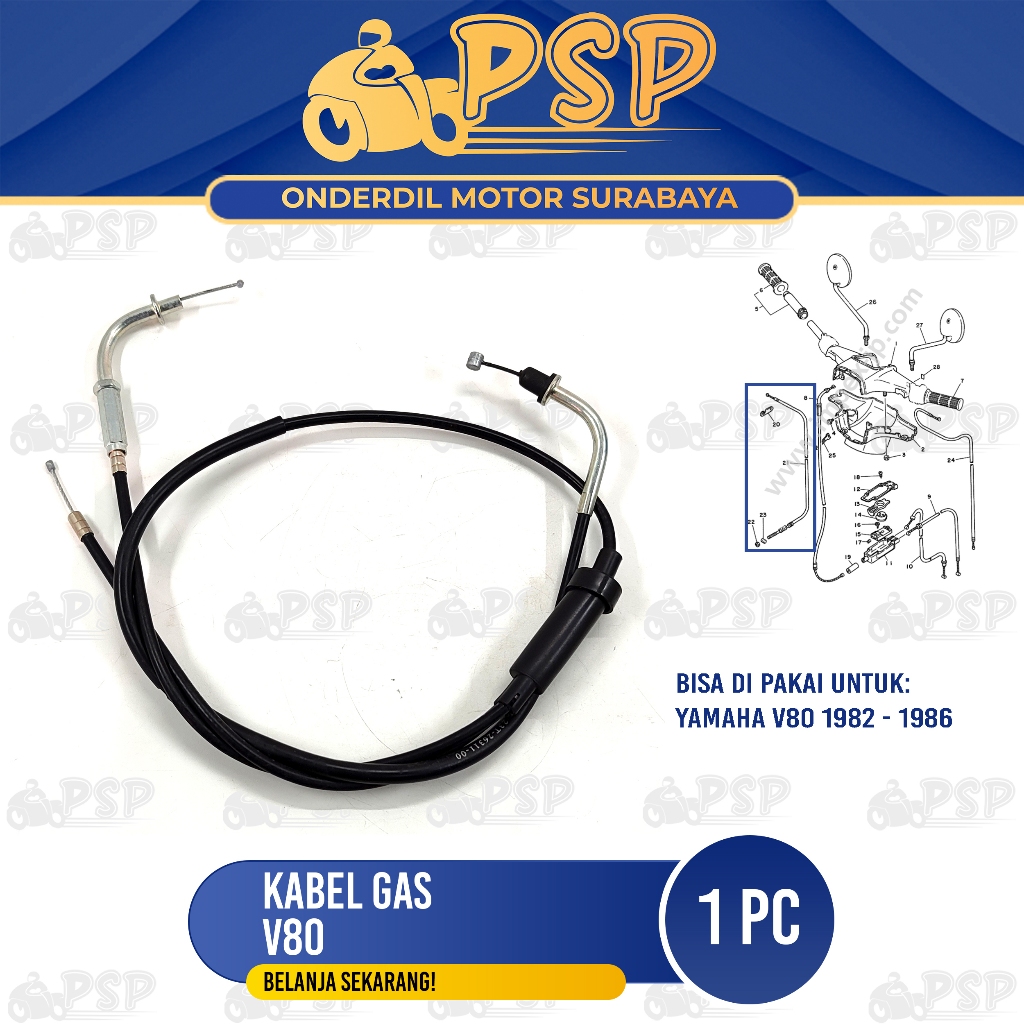Kabel Gas V 80 - Cabel Tali Seling Kawat Throttle Iner Gas Yamaha V-80 V80 v80 v 80 1982 - 1986