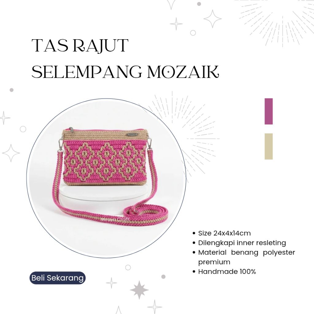 Tas Selempang Motif Mozaik ll Tas Selempang Rajut ll Tas Rajut
