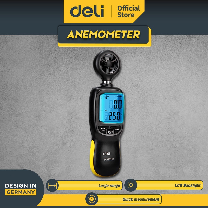 Deli Digital Anemometer Pengukur kecepatan angin Thermometer angin DL333203
