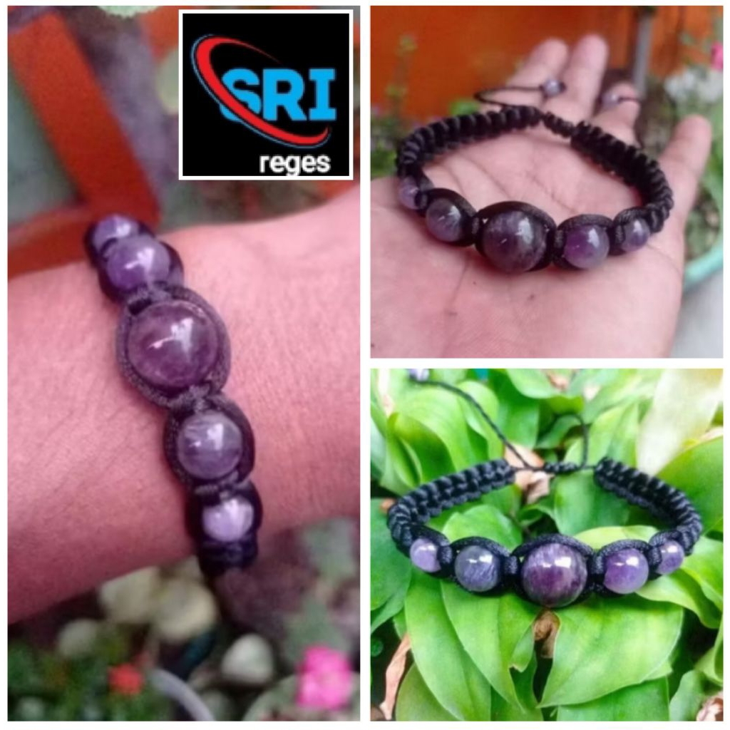 GELANG SATIN 5 MATA BATU MECUBUONG UNGGU KALIMANTAN ORIGINAL NATURAL ASLI BATU ALAM