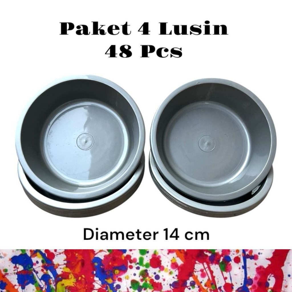 PAKET HEMAT 4 LUSIN 48 PCS LOYANG BALI DIAMETER 14 CM BOKOR SODAN BASKOM SILVER PLASTIK