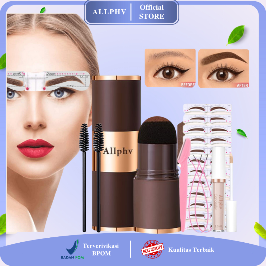 ALLPHV Eyebrow Kit - Paket Cetakan Alis Tali Karet Tempel Eyebrow Powder Kuas Sisir Alis Waterproof
