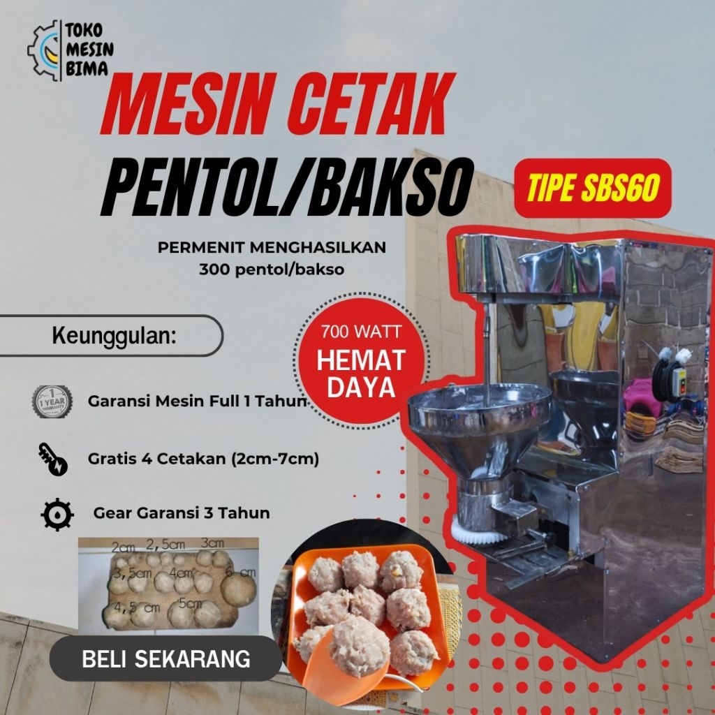 Mesin cetak pentol, bakso, tahu bulat, cilok maksimal di 7cm