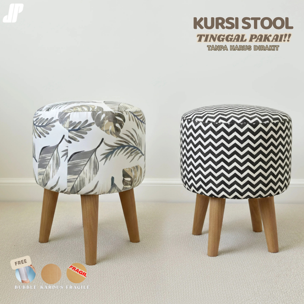 SOFA/KURSI STOOL BULAT MINIMALIS KAKI KAYU / KURSI BULAT / KURSI TERAS / KURSI TAMU / KURSI AESTHETI