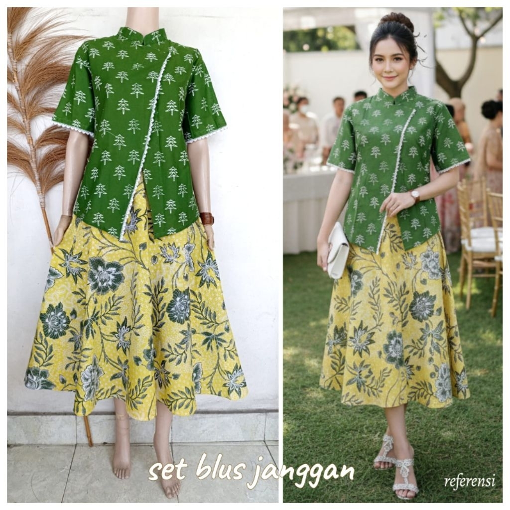 Setelan Rok Blus Shanghai Hijau Natal