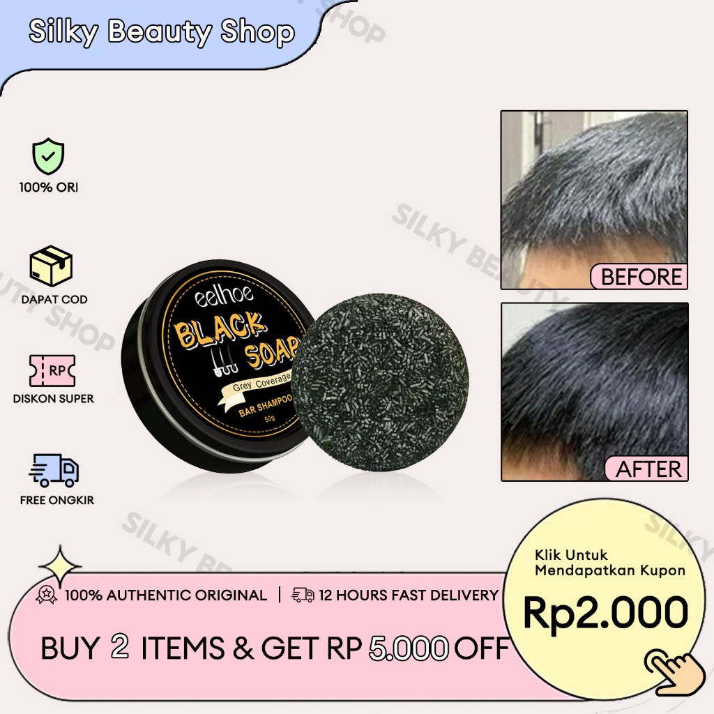 EELHOE [READY] Black Soap 50g Uban Natural Darkening Sampo Sampo Anti Uban Penghitam Rambut Uban Pen