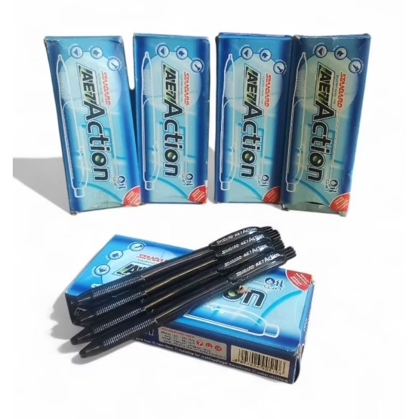 (12pcs/1 lusin) Bolpen/Bolpoint/Ballpen/Pulpen/Pen klik standard ae7 action (HITAM)