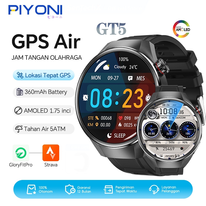 Piyoni Waterproof  GPS Air Jam Tangan Smartwatch - 1.75'' AMOLED | Tahan Air 5ATM | HUAWEI chip | 17