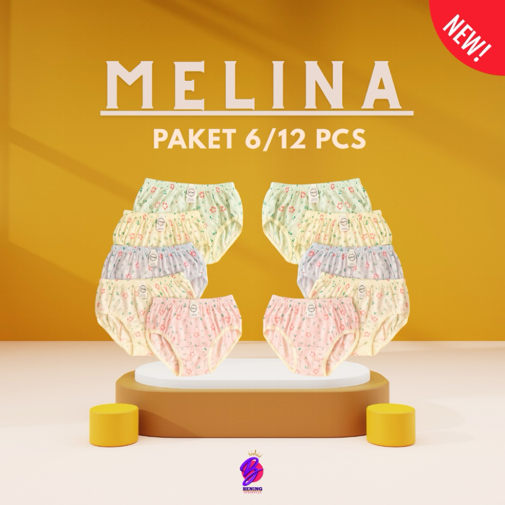 (PAKET 12 PCS) CELANA DALAM WANITA MELINA || CD MELINA MOTIF BUNGA 100% KATUN UKURAN S M L XL XXL