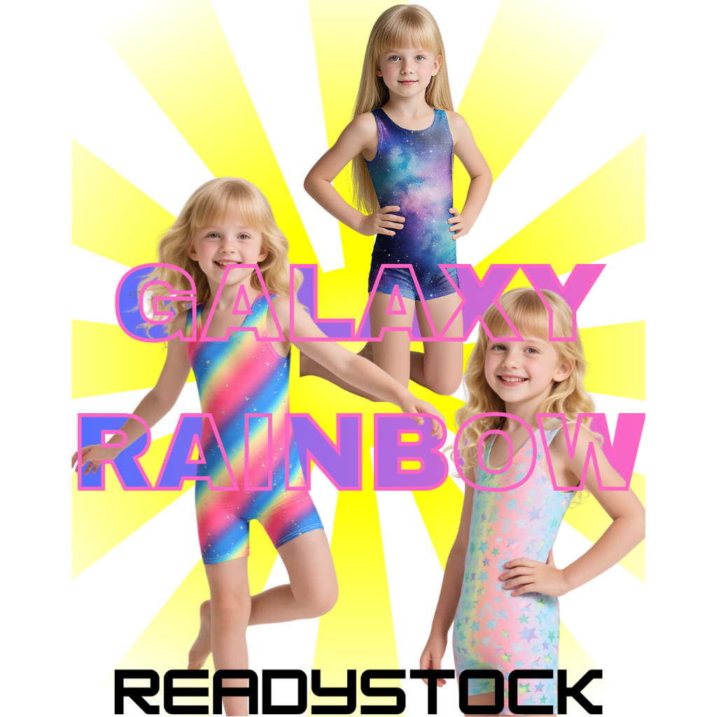 BAJU SENAM LEOTARD GYMNASTIC ANAK RITMIK GALAXY RAINBOW READYSTOCK