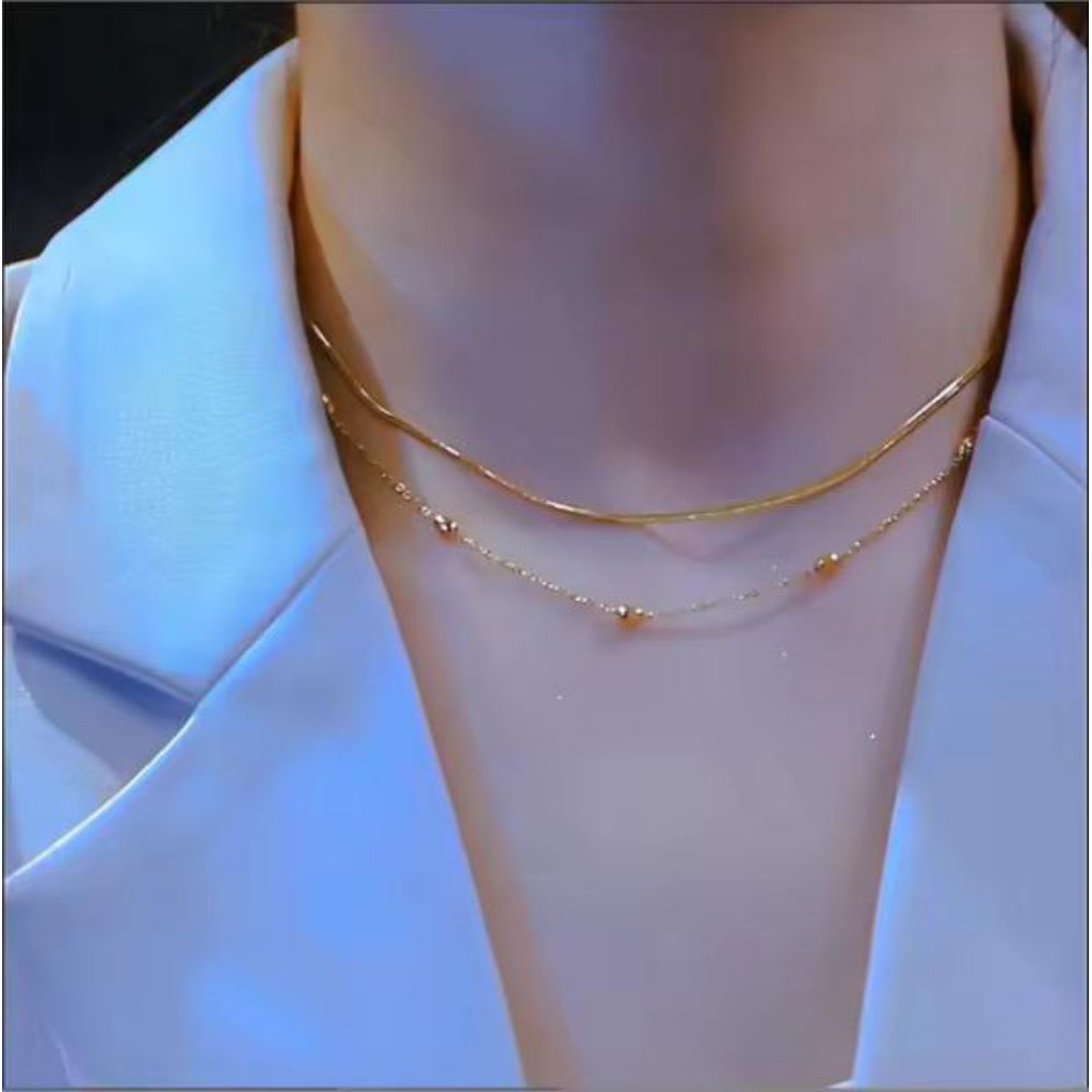 kalung 2 layer fashion wanita titanium gold