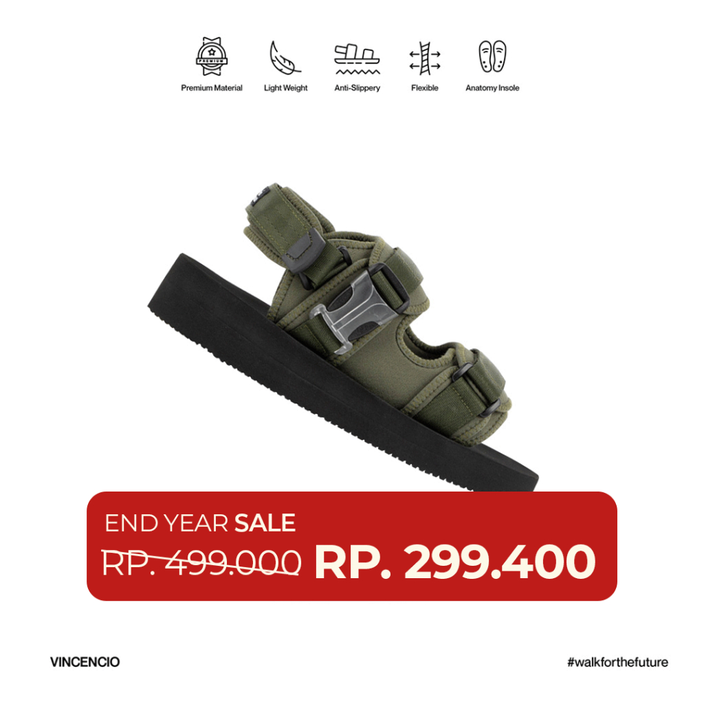 Vincencio - Moku - Green Army | Sandal Traveling Pria | Sandal Traveling Wanita