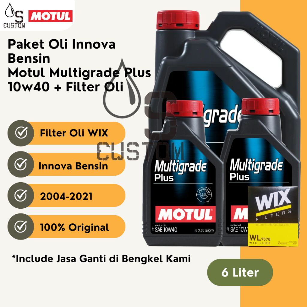 Paket Oli Innova Bensin Motul Multigrade Plus 10w40 6L + Filter Oli