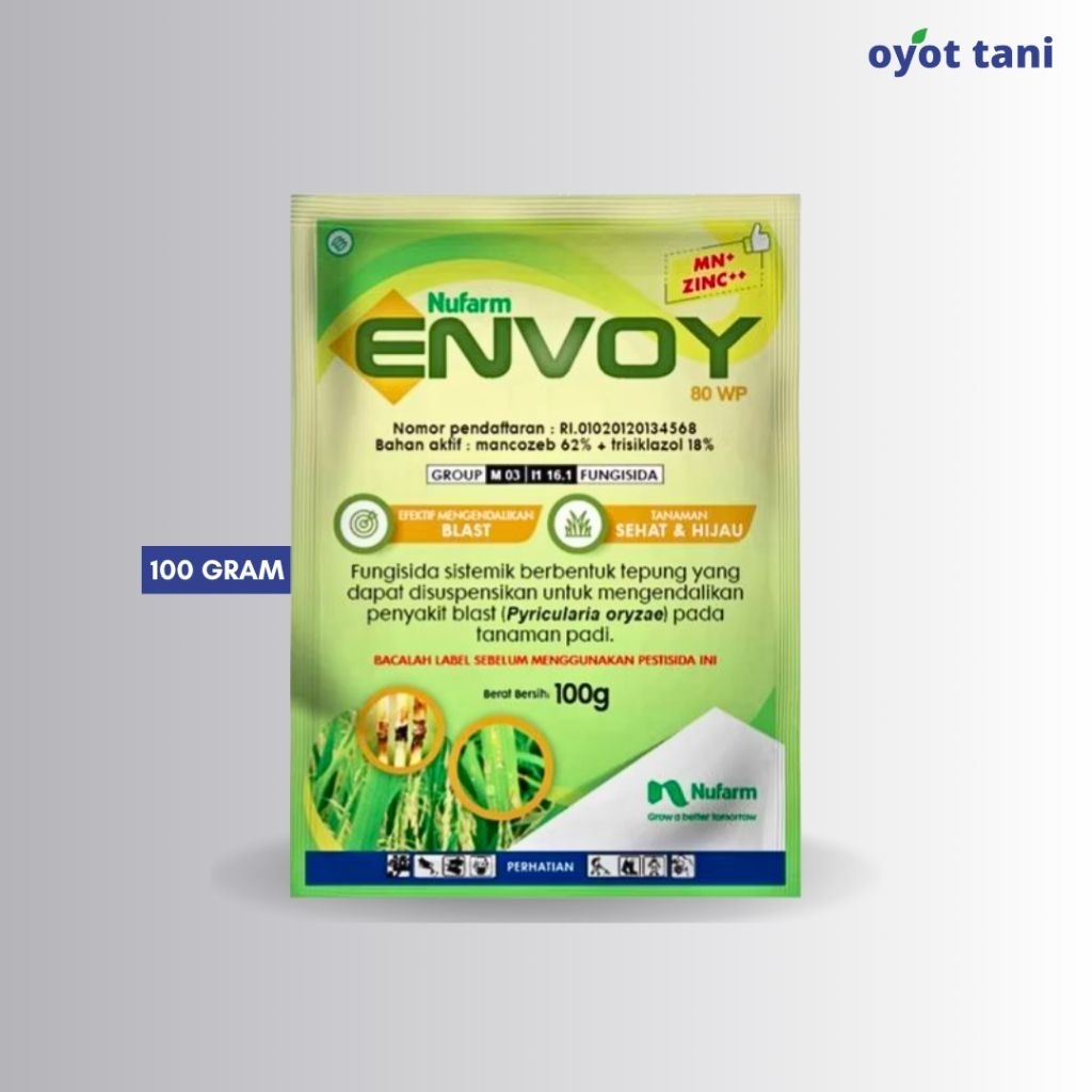 Envoy 80WP 100 gram (Original) | Fungisida Sistemik Bahan Aktif Mankozeb 62% + Trisiklazol 18% | plu