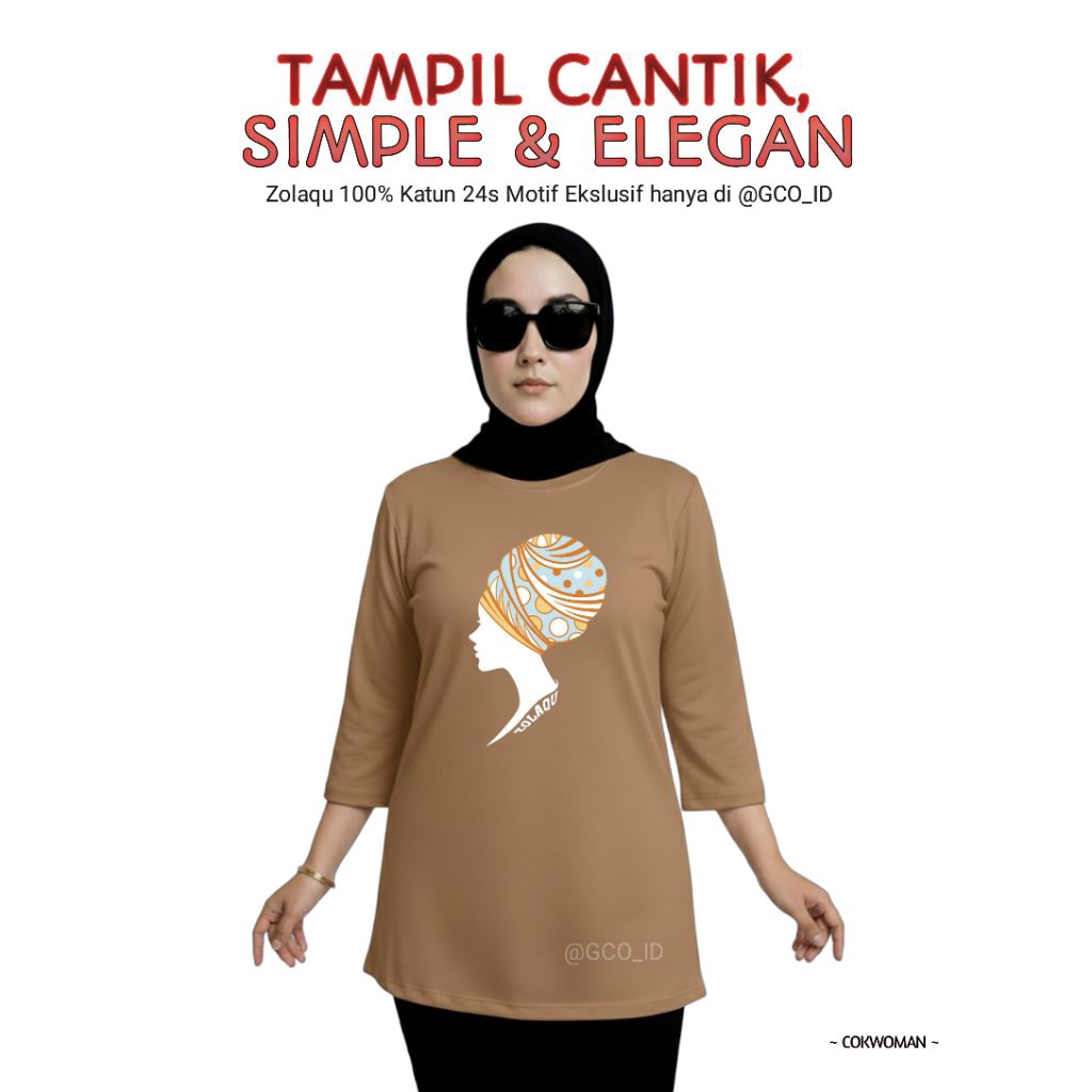Semitunik Zolaqu Original Wanita Terbaru 2025 Motif Ekslusif | Kaos T-shirt Coklat Woman Lengan Panj