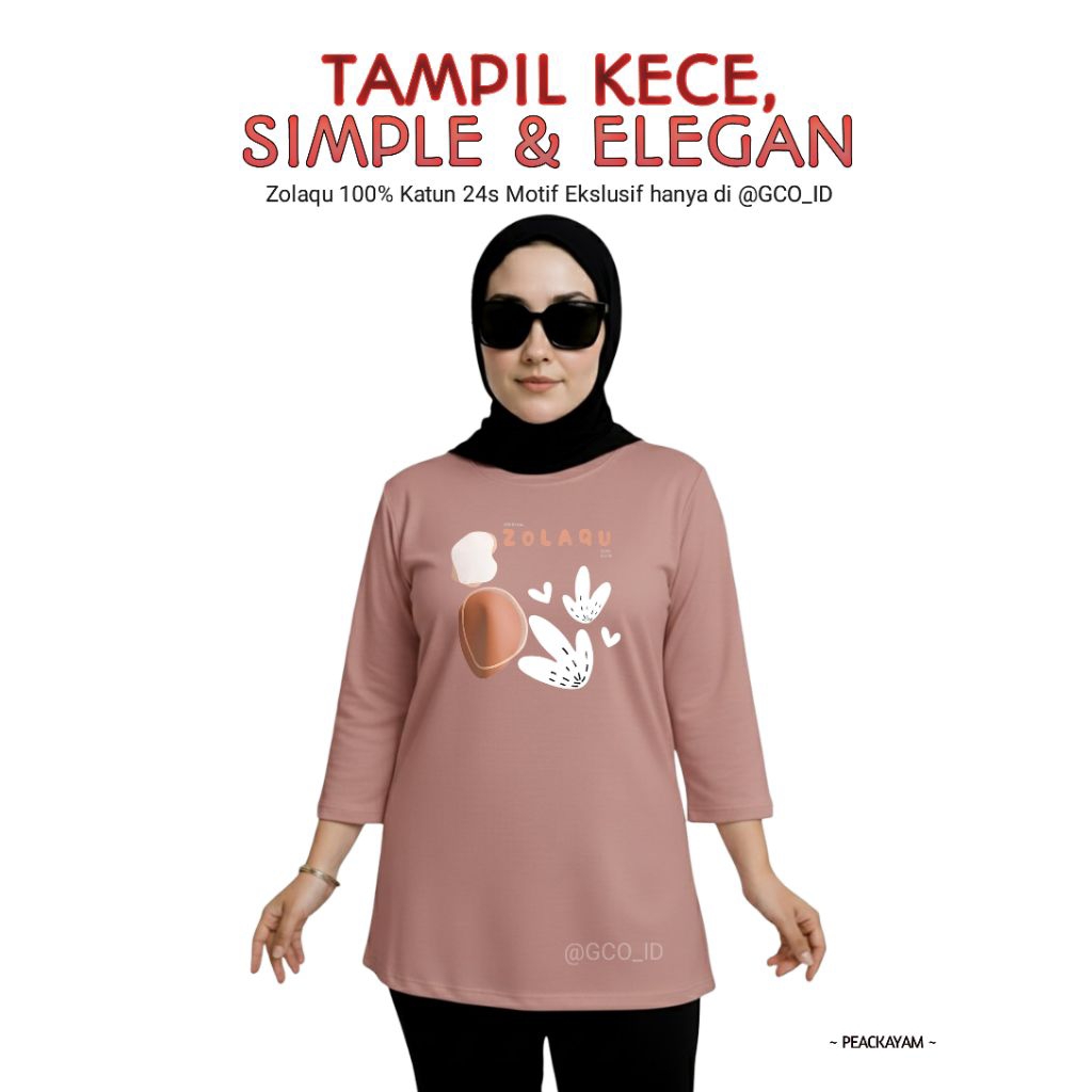 Semitunik Oversize Zolaqu Original Terbaru 2025 Motif Terbatas | Kaos Wanita Dewasa Pink Peach Motif
