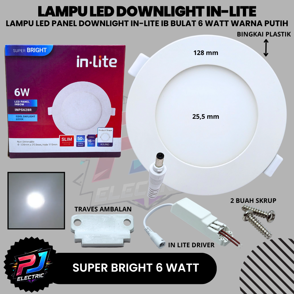 Lampu Panel LED Downlight Inbow 6W In-Lite Bulat/Round Cahaya Putih Terang INPS628R In-Lite 6 WATT L