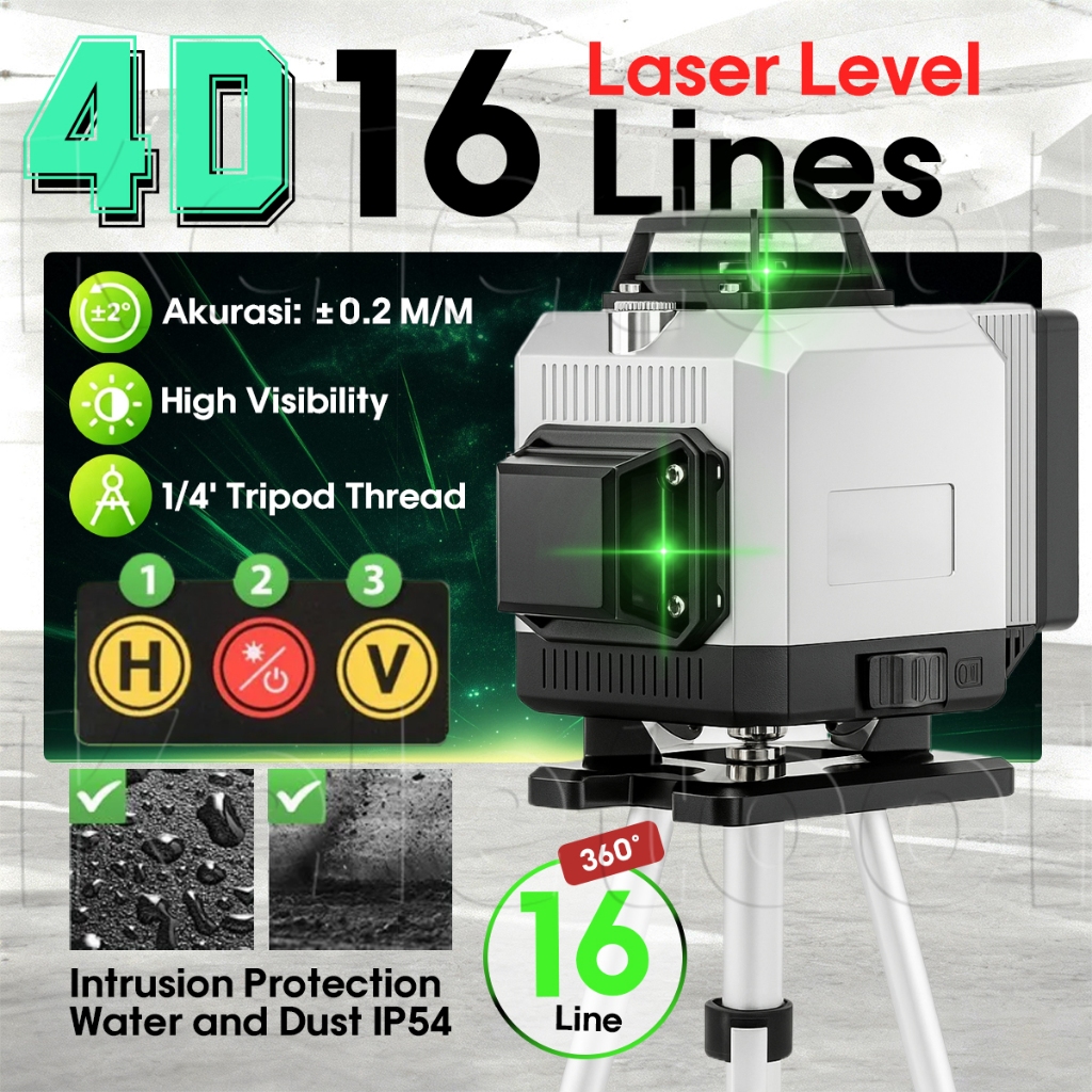 Convenyy Laser Level 4d 8/16 Lines Waterpass Laser Tukang Bangunan Multifungsi Laser Waterpass Digit