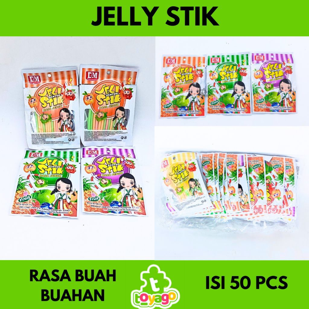 Permen jelly stik pendek dsm isi 50 pcs rasa buah buahan jeli stick yogurt grosir murah