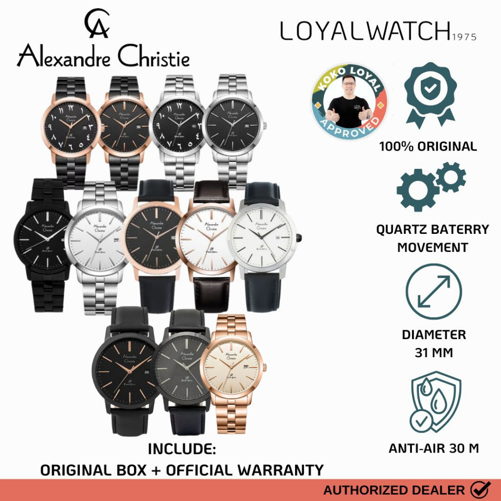 Jam Tangan Alexandre Christie Primo Steel arabic & Non Arabic Pria 1007 Stainless Steel / Leather / 
